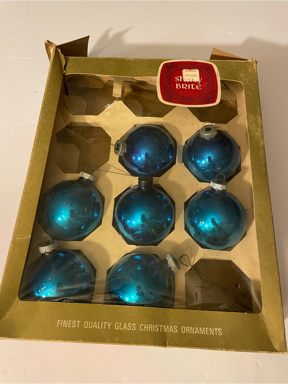 Shiny Brite Blue Glass Christmas Ornaments - Set of 7 vintage